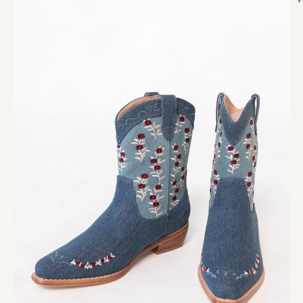 Ivy City Mini Rosemary Boot in Denim Embroidered Denim Cowboy Boots